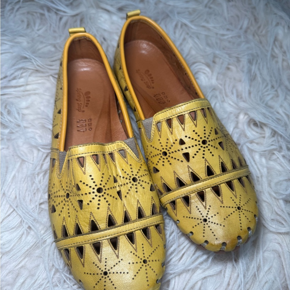 Clarks Yellow Laser-Cut Leather Flats